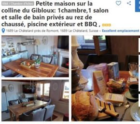 Petite maison sur la colline du Gibloux: 1chambre,1 salon et salle de bain privés au rez de chaussé, piscine extérieur et BBQ ,